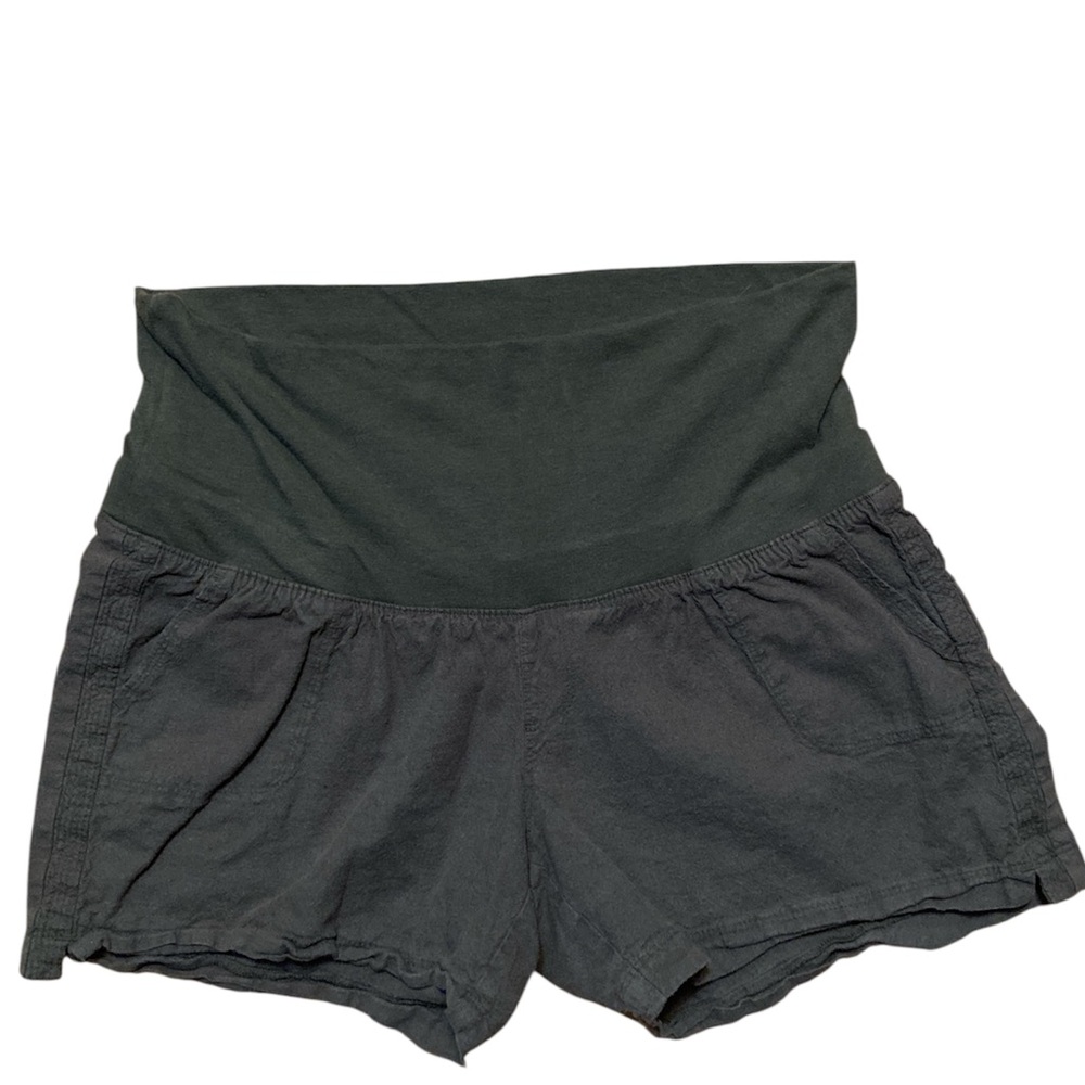 EUC Isabel Maternity Linen/Cotton/Spandex Green Khaki Shorts Small